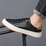 森馬（senma）小白鞋男秋季真皮透氣休閑運動(dòng)高顏值耐磨板鞋 C51-I-黑色 37