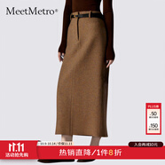 MeetMetro瑪依爾復(fù)古羊毛呢半身裙2025春季新款曠野美拉德風(fēng)高腰百搭一步裙 棕色【現(xiàn)貨】 M