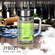 吉佑（JOYOGH） 玻璃杯 雙層加厚高硼硅耐熱水杯帶手柄茶隔居家商務(wù)辦公泡茶杯子 辦公杯8021中閃銀灰390