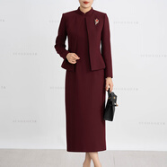 首尚格釋喜婆婆婚宴裝套裝裙2026新款時(shí)尚氣質(zhì)外套酒紅色修身連衣裙兩件套 酒紅色贈送本布胸花 3XL