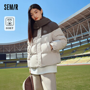 森馬森馬羽絨服女拼色連帽保暖冬裝寬松厚外套學(xué)生時(shí)尚復古風(fēng) 咖色調00355 150/76A/XS