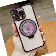 聚元貓閃粉流沙支架適用iPhone16promax手機(jī)殼新款蘋果16帶鏡頭膜14pro四角氣囊15全包防摔12pm透明13軟 【暗紫色+流沙磁吸支架】四角氣囊防摔+自帶鏡頭膜 iPhone 15
