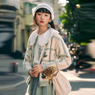 紫涵（ZIHAN）紫涵圓領(lǐng)針織開(kāi)衫女春季文藝森女系小個(gè)子寬松毛衣外套 風(fēng)鈴花藍(lán)-1 S