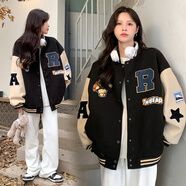 品匯菲大碼女裝棒球服春秋季上衣微胖mm加肥初中生高中生女生字母外套 黑色常規(guī)802 3XL 180-200斤