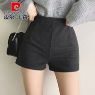 皮爾卡丹（pierre cardin）秋冬毛呢短褲女2025新款顯瘦韓版修身黑色靴褲高腰外穿打底三分褲 深灰色 XS