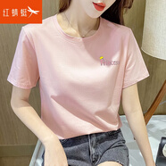 紅蜻蜓 短袖t恤女2025新款韓版女裝純棉T恤女顯瘦春夏裝打底上衣潮小衫 皮粉色 M