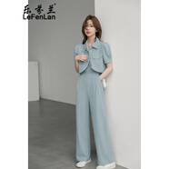 樂芬蘭（LeFenLan）休閑褲女套裝2024夏季新款韓版吊帶連體褲闊腿褲小個(gè)子顯瘦套裝潮 藍(lán)色套裝 M
