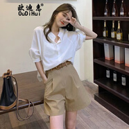 歐迪惠休閑褲女2025年新款夏季女裝衣服韓版運動(dòng)褲套裝女闊腿褲短褲子女 圖片色套裝 S