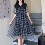 景怡依特大碼女裝顯瘦夏款胖妹妹夏裝加肥加大碼時(shí)尚減齡寬松連衣裙學(xué)生 黑色 M