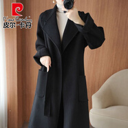 皮爾卡丹（pierre cardin）高檔羊毛雙面呢羊絨大衣女秋冬季長款廓形寬松大衣顯瘦毛呢外套 黑色【輕奢高端】 M 118-138斤