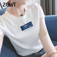 ZGWT輕奢高檔品牌白色短袖T恤女寬松夏季時(shí)尚小個(gè)子打底衫上衣 白色花朵 3XL 建議135-155斤
