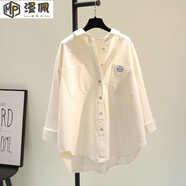 漫佩 純棉舒適長(cháng)袖襯衫女2022春秋新款韓版簡(jiǎn)約復古寬松休閑上衣女外套 奶白色 3XL 建議155-170斤