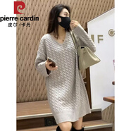 皮爾卡丹（pierre cardin）秋冬針織連衣裙女2025新款慵懶風寬松氣質復古麻花軟糯中長款毛衣 灰白色 S 建議70-95斤
