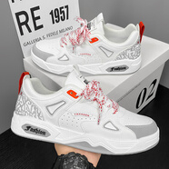 跨洋板鞋男2024新款四季時(shí)尚潮流百搭男鞋軟底學(xué)生休閑鞋子男 九龍WZ213白灰 41