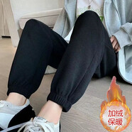 尚濤加絨加厚休閑褲女秋冬女裝新款華夫格衛褲女束腳長(cháng)褲運動(dòng)小腳褲子 加絨黑色 XL建議115-125斤