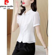 皮爾卡丹（pierre cardin）真絲短袖襯衫女夏季新款時(shí)尚洋氣寬松遮肚顯瘦減齡高端桑蠶絲上衣 白色 XL [116-125斤]