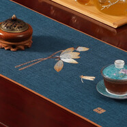 巢品 新中式桌旗禪意茶旗客廳茶席桌布長條布藝茶臺茶幾茶桌餐桌茶墊 愛蓮 深藍【多麗絲麻/防水款】 35*240cm(適合桌長1.9~2.0米）