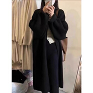 熒蒂歐洲站2025秋冬新款中長(cháng)款毛衣外套女寬松加厚慵懶風(fēng)針織開(kāi)衫女裝 黑色 S