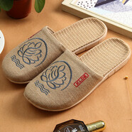 牧琛春秋季居家情侶包頭繡花亞麻拖鞋男夏季室內軟底家用棉麻涼拖女士 男款大荷藍 42-43 (280mm) 男款