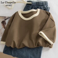La Chapelle Sport拉夏貝爾夏季純棉潮流t恤女運動(dòng)透氣寬松百搭撞色純棉短袖女裝 咖色(空白) M /160 (推薦100-115斤)