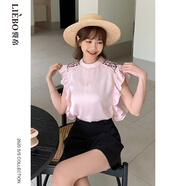 裂帛優(yōu)雅文藝飛邊亮片刺繡柔軟舒適襯衫 粉色 L