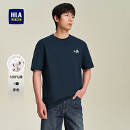 HLA海瀾之家短袖T恤男25新款米格聯(lián)名純棉圓領(lǐng)短袖男夏 藏青花紋24 S 165/84A 推薦114~124斤