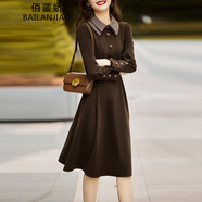 佰藍嬌2023春秋季女裝新款時尚高檔洋氣質(zhì)小個子法式長袖連衣裙襯衫裙子 咖色 M（推薦90-110斤）