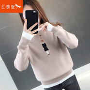 紅蜻蜓針織衫女2025春秋季韓版套頭長袖毛衣女寬松t恤新款女裝線衣女 淺咖色 均碼 （適合80-130斤）
