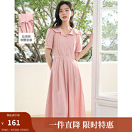 茵曼（INMAN）七七同款連衣裙2025夏女新品荷葉領(lǐng)收褶收腰寬松大擺法式中長裙 皮粉色 M