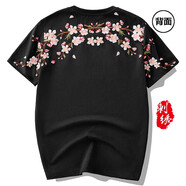 VENSUP短袖t恤男裝夏季中國風(fēng)醒獅刺繡純棉情侶寬松上衣服男士國潮T恤衫 619梅花黑色 M(建議100-115斤)