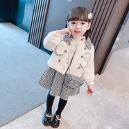 蓓馨貝（Beixinbei）女童冬裝加絨連衣裙女寶寶冬季衣服兒童韓版洋氣童裝秋冬款毛毛衣 黑色格子套裙 130 建議身高120-130 體重42-48斤