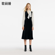 歌莉婭（GOELIA）預(yù)售預(yù)售連衣裙女氣質(zhì)服裝蕾絲拼接黑色絲絨裙1C1R4H470 00B黑色 L