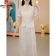 皮爾卡丹（pierre cardin）品牌新中式國風(fēng)連衣裙2025新款女夏精致高貴旗袍十三行品牌套裝裙 杏色 XL 【建議116-125斤左右】
