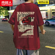 南極人（Nanjiren）純棉短袖T恤男夏季2024新款情侶玫瑰印花半袖美式寬松潮牌體恤衫 酒紅色 XL