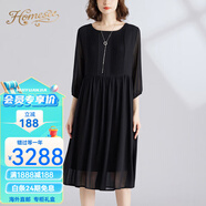 Homesee海外輕奢高端連衣裙歐美大碼女裝胖mm寬松顯瘦遮肚設(shè)計(jì)感 黑色 XL