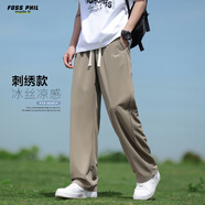 Foss Phil褲子男士冰絲夏季寬松垂感休閑長褲刺繡薄款直筒褲FPK22卡其XL