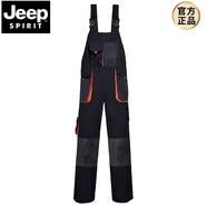 JEEP SPIRIT純棉工裝背帶褲男復古日系大碼韓版帥氣潮流寬松老爹吊帶連體服女 全棉款-黑色 160/S(100斤以?xún)?