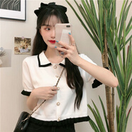 淺雖紅2025夏新款學(xué)院風(fēng)短款針織T恤少女風(fēng)撞色短袖上衣小清新針織衫XMJ 翻領(lǐng)學(xué)院風(fēng) 白色 均碼 (70-125斤可穿)