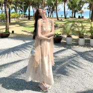 小紅書推薦法式超仙吊帶連衣裙女夏季新款感顯瘦三亞海邊度假風(fēng)沙 杏色 S