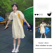 漫藍夢(mèng)娃娃領(lǐng)連衣裙女夏季日系學(xué)院風(fēng)小個(gè)子可愛(ài)甜美泡泡袖收腰裙子 連衣裙(品牌高品質(zhì)) M