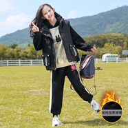 嚕 C童裝女童套裝三件套加厚秋冬裝2025洋氣兒童中大童冬季加絨衛(wèi)衣潮 DS/30180款-黑色 170