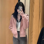 俞兆林連帽短款衛衣外套女春秋新款薄款拉鏈vibe風(fēng)開(kāi)衫小個(gè)子運動(dòng)上衣潮 粉色 M