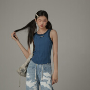 CHUU辣妹小背心女2025秋夏季新品短款拼色修身別致設(shè)計(jì)工字吊帶 藏青魚骨版 均碼