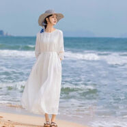 諾嫚娣軻三亞旅游度假風(fēng)穿搭海邊沙灘長(cháng)裙高檔白色連衣裙子女夏天2025新款 白色 2XL (建議145-160斤)