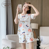 奧蜜雪 純棉睡衣女夏季短袖短褲可愛少女學生全棉家居服兩件套裝可外穿 23H-2322白兔短褲 L 【推薦105斤-120斤】