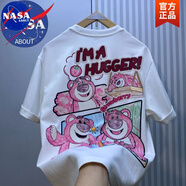 NASA ABOUT夏季短袖圓領(lǐng)卡通印花新款寬松休閑情侶半袖體恤草莓熊百搭上衣潮 白色【重磅純棉退貨】 XL 建議145-160斤