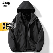 JEEP SPIRIT吉普 冲锋夹克男女同款情侣三合一两件套加绒加厚防风衣棉服外套 3658两件套黑色 M