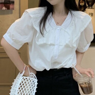 FZMF 白色娃娃領(lǐng)泡泡袖上衣女夏季2022新款設計感小眾甜美韓系襯衫 白色 6003# M 90斤-105斤