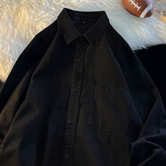 黑盒白襯衫長(cháng)袖男白襯衣秋冬季休閑寬松磨毛西裝內搭打底衫休閑搭配馬甲 101HWP-CS118黑色 XL