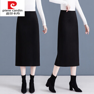 皮爾卡丹（pierre cardin）針織毛呢半身裙女秋冬2025新款高腰中長(cháng)款西裝a字包臀裙直筒一步 黑色 3XL 31